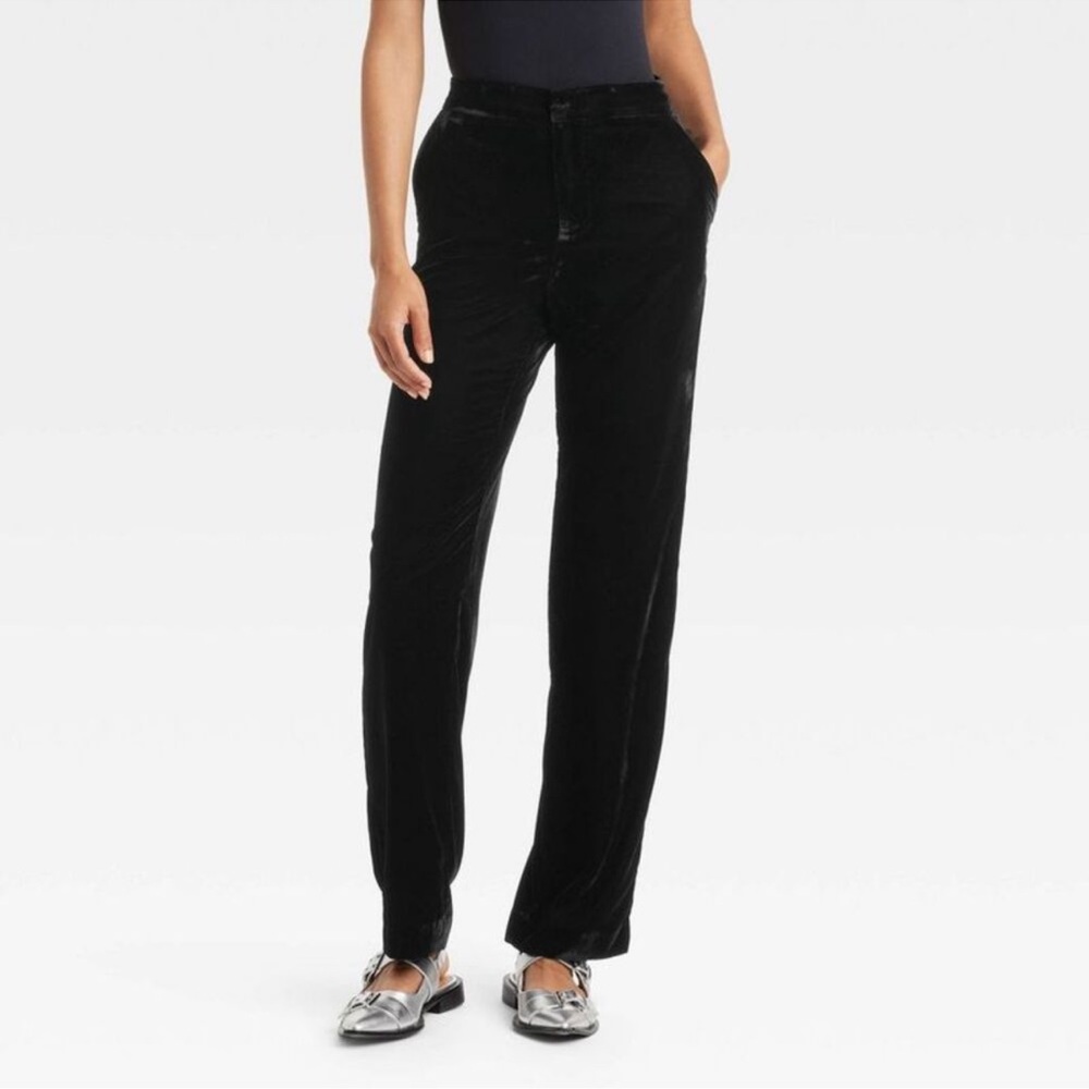 A New Day - Women's High-Rise Straight Leg Velvet Trousers - A Black